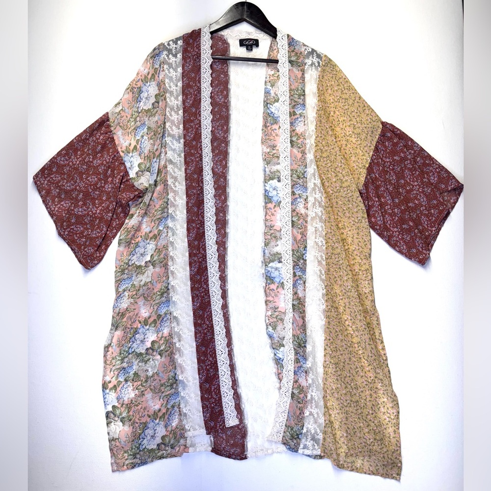 Gigio boho‎ floral patchwork Crochet kimono gypsy duster oversized size Medium
